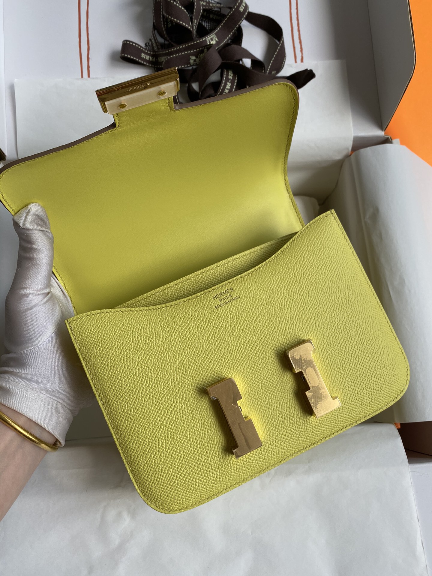 Hermes Constance 18 Mini Shoulder Bag In Jaune Poussin Epsom Leather